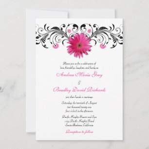 Gerbera Daisy Pink Black Floral Wedding Invitation
