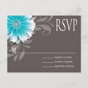 Gerbera Daisy Scroll 1 RSVP teal chalkboard Card