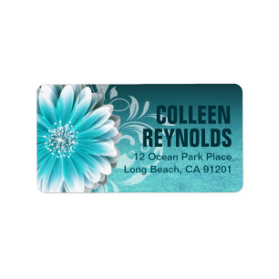 Gerbera Daisy Scroll 1   teal Label