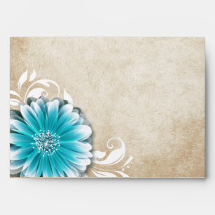 Gerbera Daisy Scroll 1   teal oatmeal Envelopes