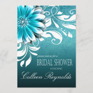 Gerbera Daisy Scroll Bridal Shower teal Invitation
