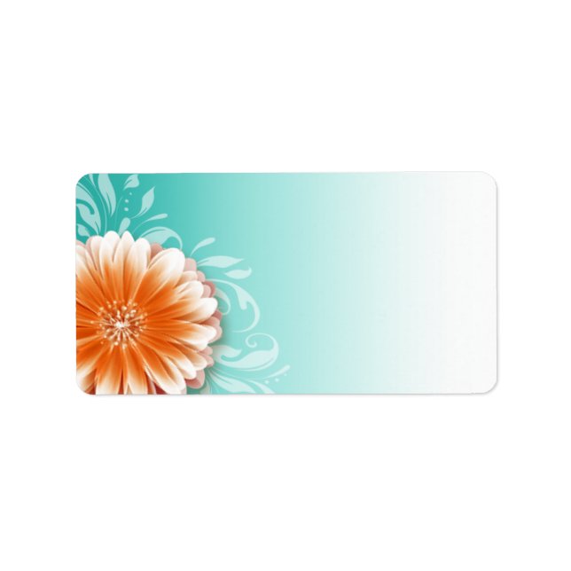 Gerbera Daisy Scroll | orange aqua Mailing Label (Front)