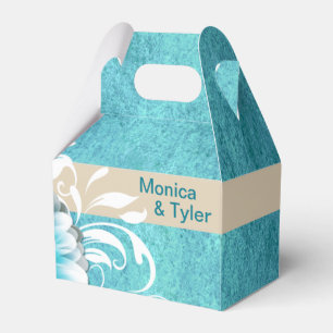 Gerbera Daisy Scroll teal oatmeal Favor Box