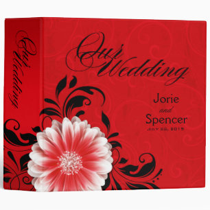 Gerbera Daisy Scroll Wedding Album red black Binder