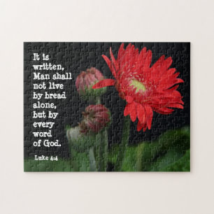 Gerbera Daisy w/ Scripture Verse (Luke 4:4) Jigsaw Puzzle