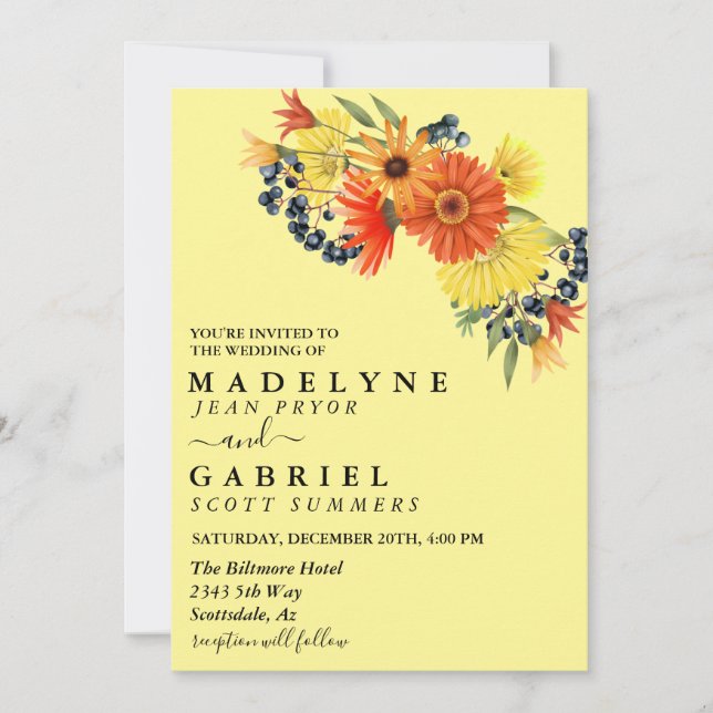 Gerbera Daisy Wedding Bouquet Floral Invitation (Front)