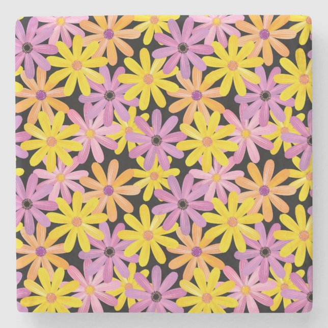 Gerbera flowers pattern, background stone coaster (Front)