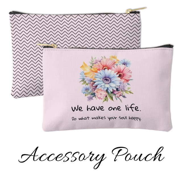 Gerbera flowers positive words pink accessory pouch (Creator Uploaded)