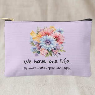 Gerbera flowers positive words purple accessory pouch