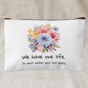 Gerbera flowers positive words white accessory pouch