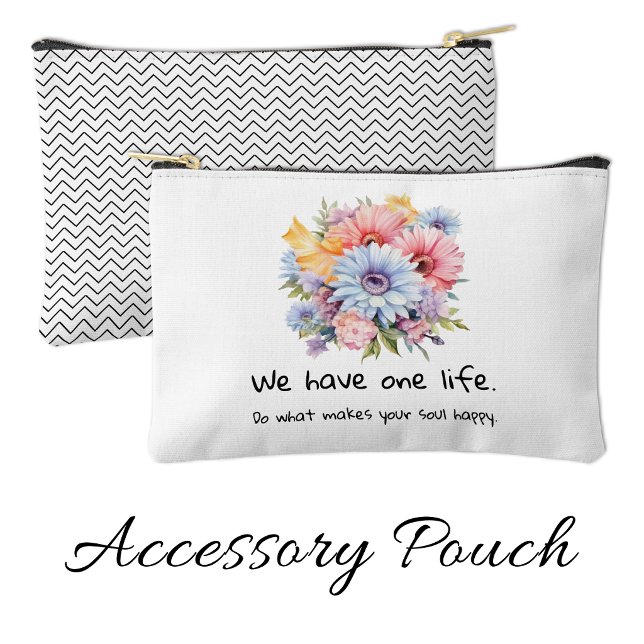 Gerbera flowers positive words white accessory pouch (Creator Uploaded)