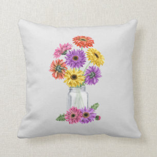 Gerbera Gerber Daisy Watercolor Mason Jar Throw Pillow