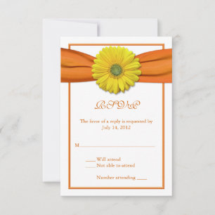 Gerbera jaune avec carte de réponse au ruban orang