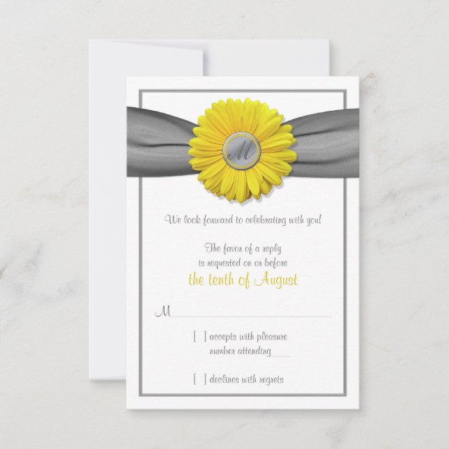 Gerbera Jaune Daisy Grey Ribbon RSVP carte de répo (Devant)
