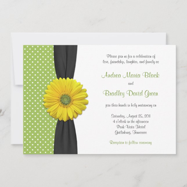 Gerbera Jaune Daisy Polka Dot Faire-part de mariag (Devant)