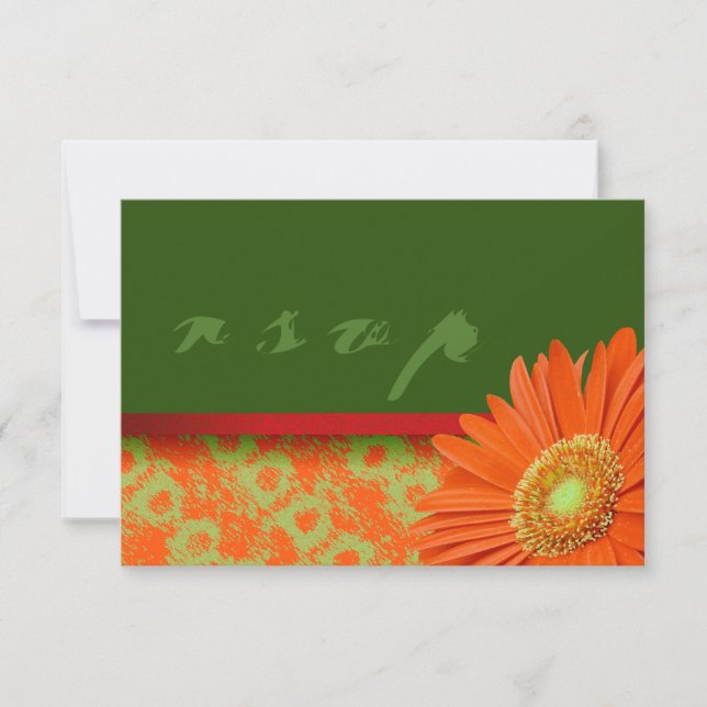Gerbera Orange Green Script RSVP Cards (Front)