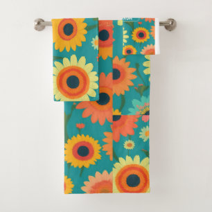 Gerbera Retro Colourful Personalized Pattern Bath Towel Set