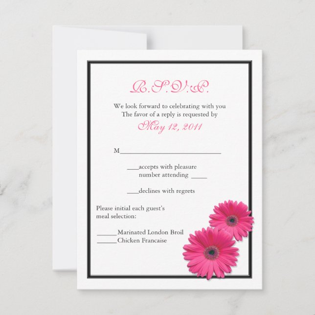 Gerbera rose avec carte de réponse à la frontière  (Devant)