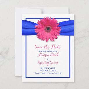 Gerbera rose avec ruban bleu Enregistrer la carte 