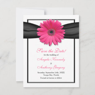 Gerbera rose avec ruban noir Enregistrer la carte