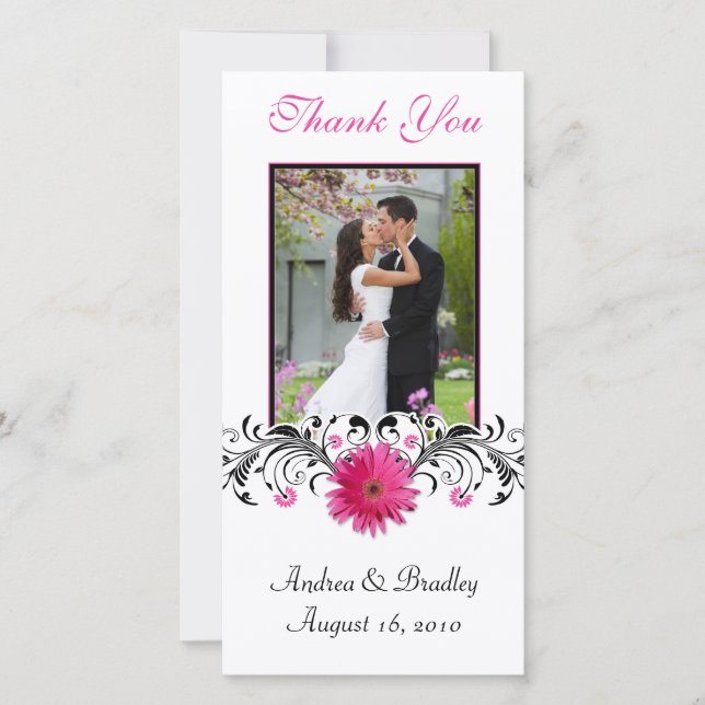 Gerbera rose Mariage Merci Carte photo (Devant)