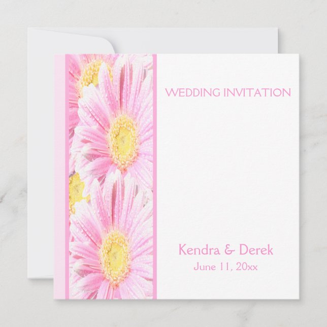 Gerberas roses sur Faire-part de mariage blanc (Ca (Devant)