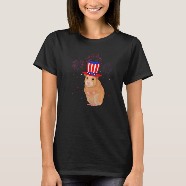 Gerbil Graphic Red White Blue Fireworks Decor 4th  T-Shirt (Front)