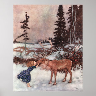 Gerda and the Reindeer by Edmund Dulac Poster