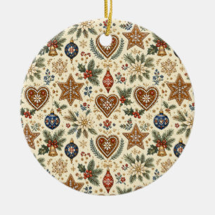 German Alpine Folk Christmas Ceramic Ornament