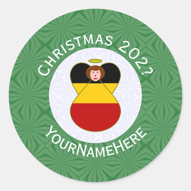 German Angel Christmas Flag Personalized  Classic Round Sticker (Front)