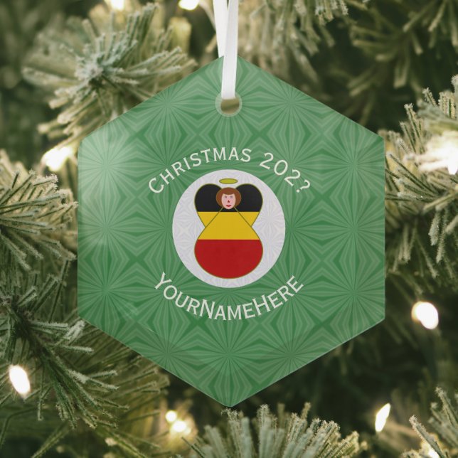 German Angel Christmas Flag Personalized  Glass Ornament (Insitu)