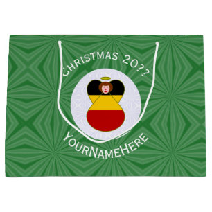 German Angel Christmas Flag Personalized  Large Gift Bag