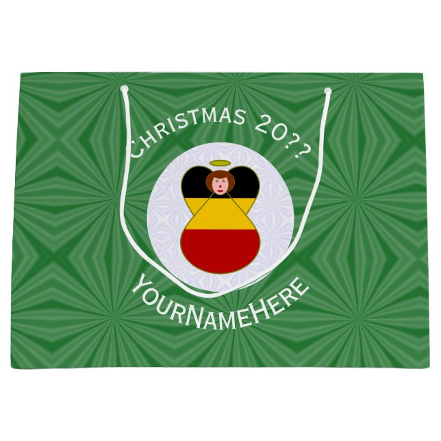 German Angel Christmas Flag Personalized  Large Gift Bag (Front)