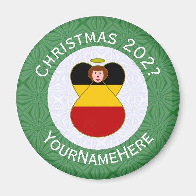 German Angel Christmas Flag Personalized  Magnet (Front)