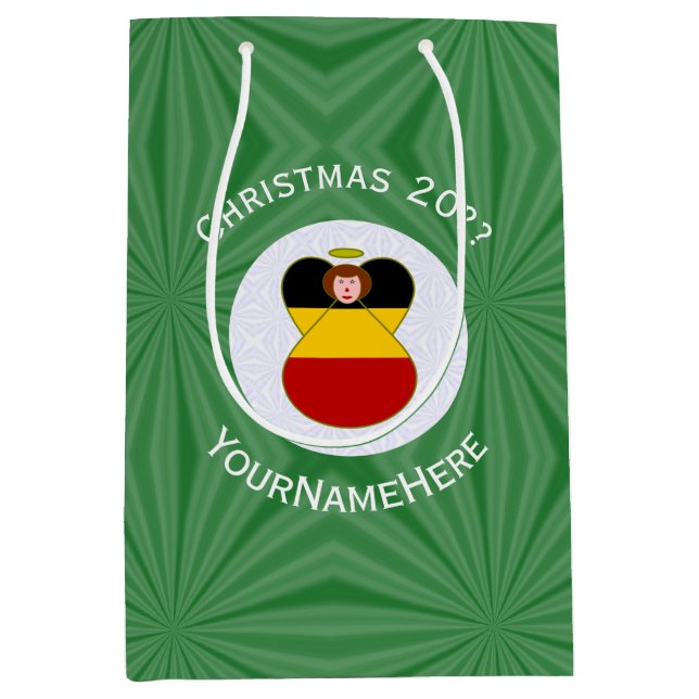 German Angel Christmas Flag Personalized  Medium Gift Bag (Front)