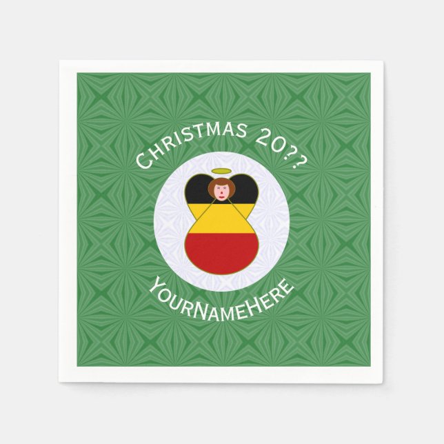 German Angel Christmas Flag Personalized  Napkin (Front)