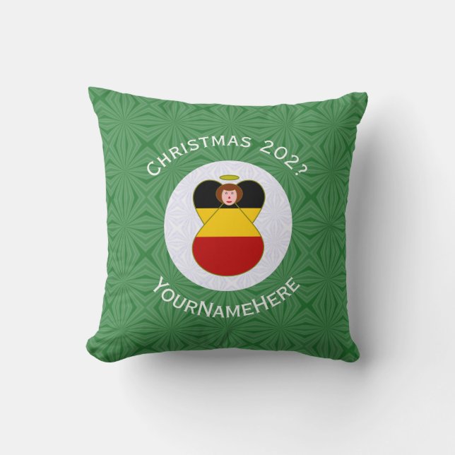German Angel Christmas Flag Personalized  Throw Pillow (Front)