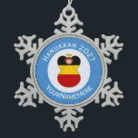 German Angel Hanukkah Flag Personalized  Snowflake Pewter Christmas Ornament<br><div class="desc">An angel dressed in the flag of Germany on a snowflake pewter ornament for Hanukkah decor. Designed for families of multiple religions to celebrate the holidays. The Hanukkah German Flag angel flies in a white centre of squiggly squares on a blue background of squiggly squares. Add a name to personalize....</div>