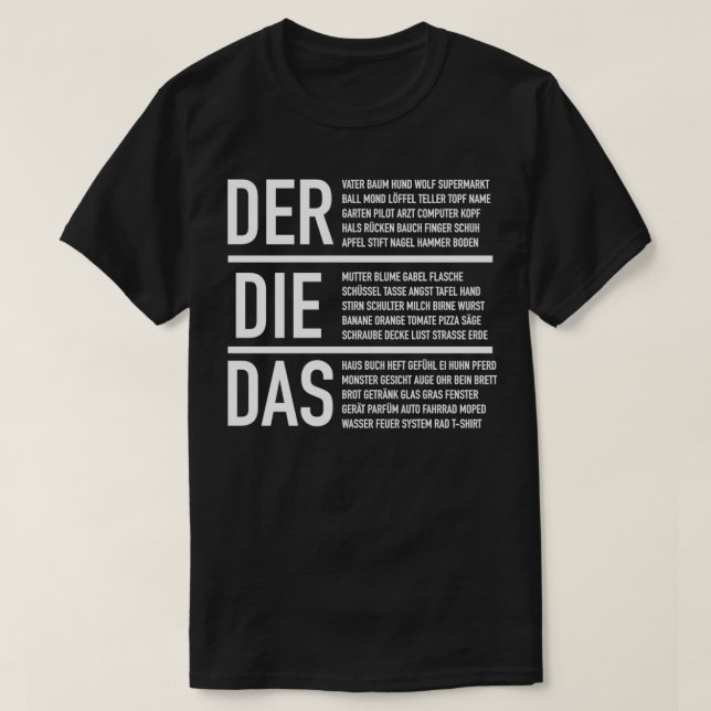 German Articles German Language Cheatsheet 2 T-Shirt (Design Front)