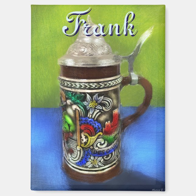 German Beer Stein w/Hinged Lid Personalized Magnet (Front)