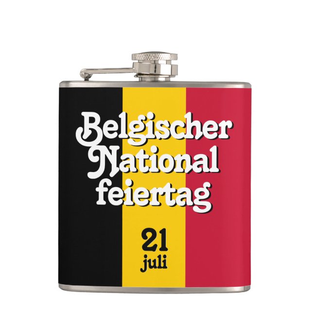 German Belgischer Nationalfeiertag Belgian Flag Hip Flask (Front)
