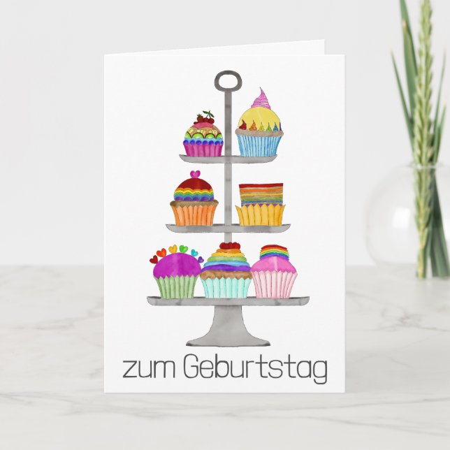 German Birthday rainbow colour pride cupcakes Card (Front)