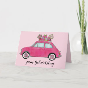 German Birthday Retro Fiat 500 Card