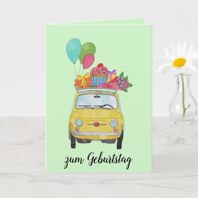 German Birthday Retro Fiat 500 Card (Small Plant)