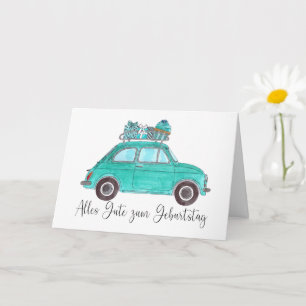 German Birthday Retro Fiat 500 Card