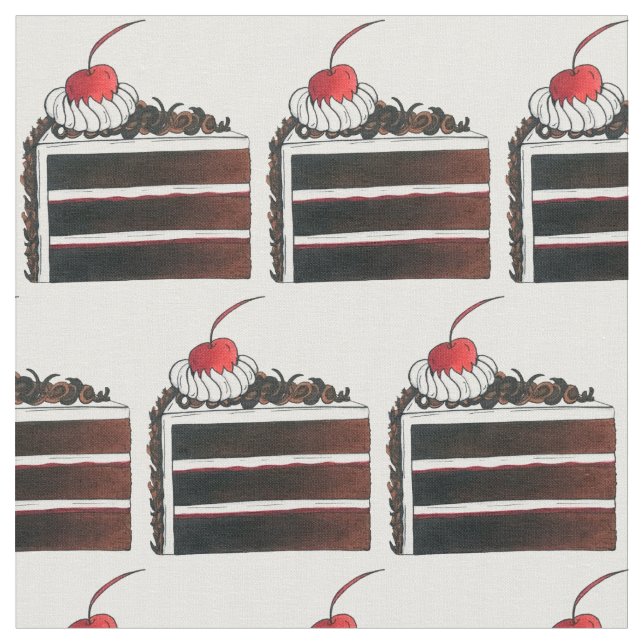 German Black Forest Cake Gâteau Slice Dessert Fabric (Close Up)