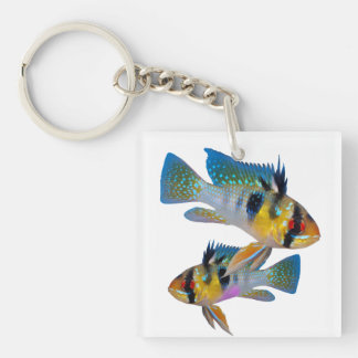 German Blue Rams Cichlids Aquarium Fish Art Keychain