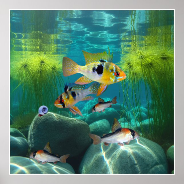 German Blue Rams Cichlids Corydoras Aquarium Fish Poster (Front)
