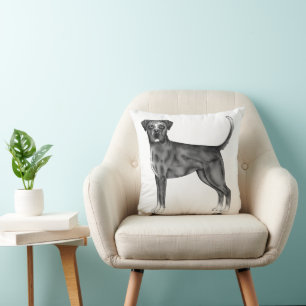 German Boxer Dog Illustration In Black And White Throw Pillow
