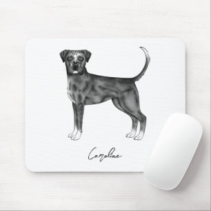 German Boxer Dog In Black And White & Custom Name Mouse Pad